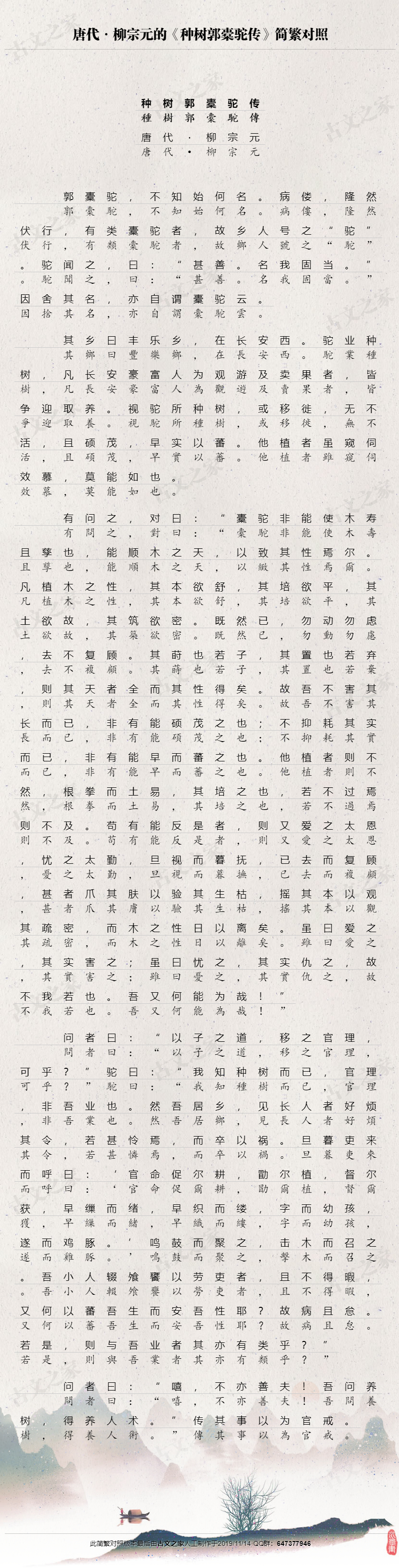 种树郭橐驼传 繁体版全文 柳宗元 古文之家