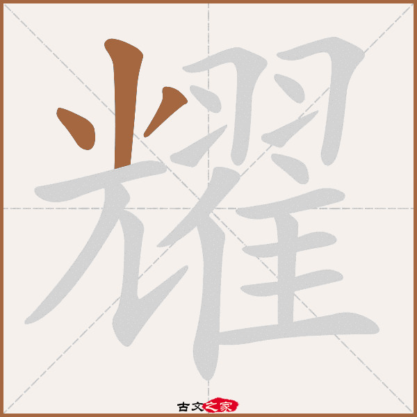 耀字笔顺相关词语及拼音其它字典出处:[ 故训彙纂 ]:1380|1458.