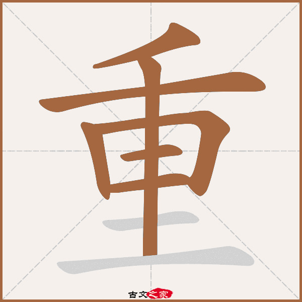 重字笔顺相关词语及拼音其它字典出处:[ 古文字诂林 ]:07册,第24部,重