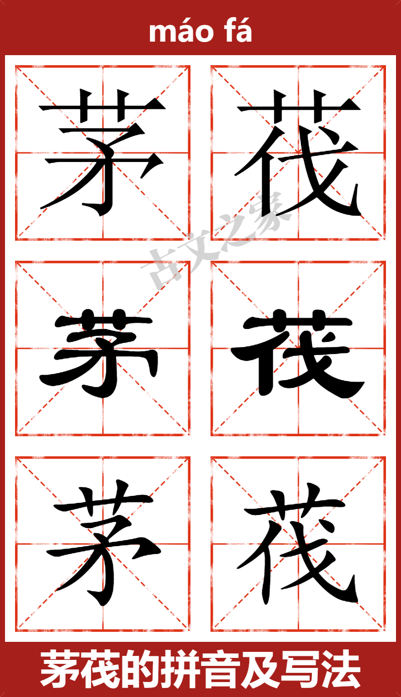 茅茷的拼音及文字书写效果