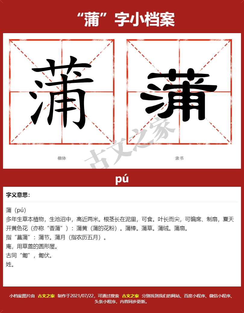 蒲的拼音怎么读