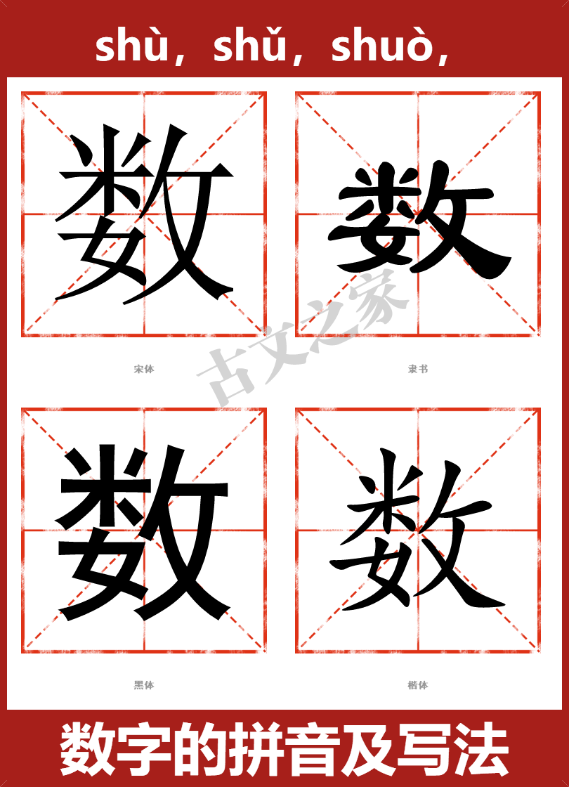 数字的拼音及宋体，隶书，楷体及黑体的字体样式欣赏