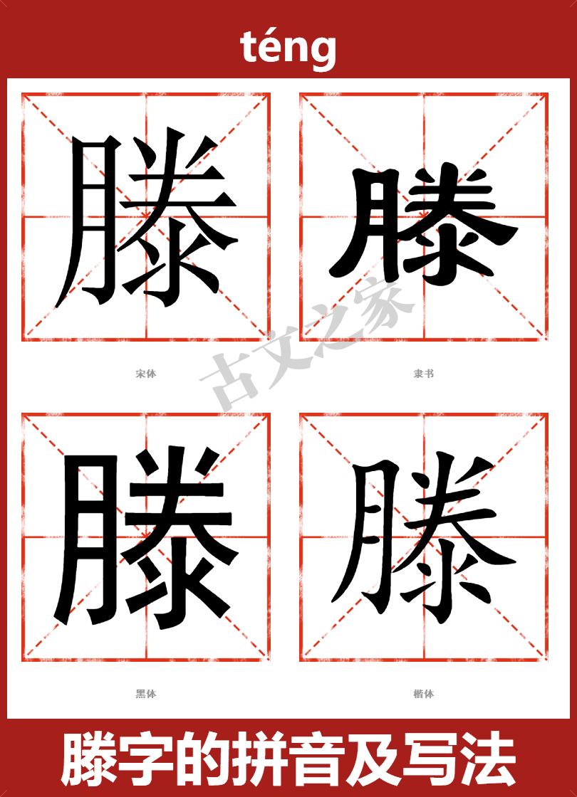 滕字的拼音及宋体,隶书,楷体及黑体的字体样式欣赏