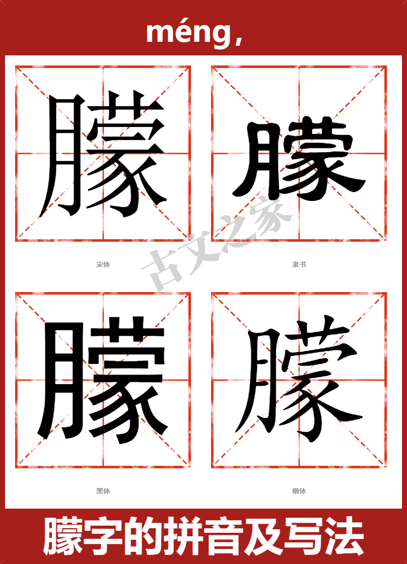 朦字的拼音及宋体，隶书，楷体及黑体的字体样式欣赏