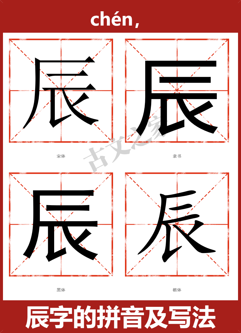 辰字的拼音及宋体，隶书，楷体及黑体的字体样式欣赏