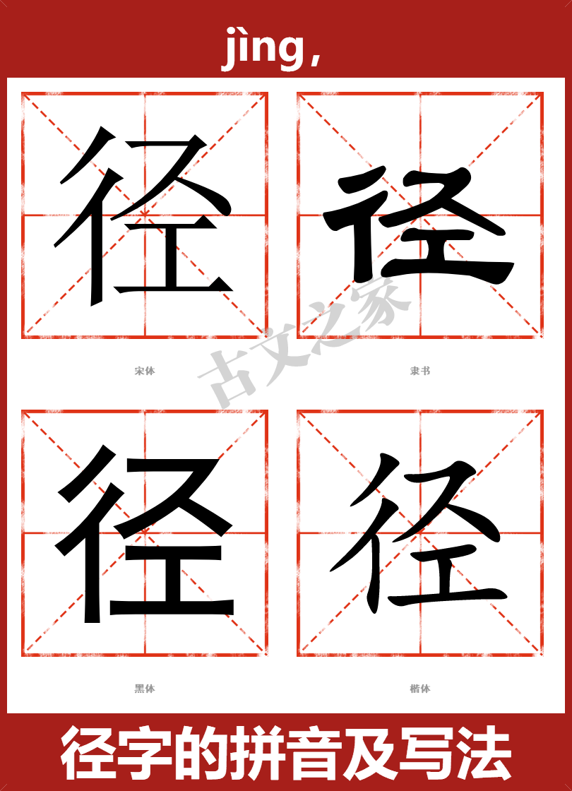 径字的拼音及宋体，隶书，楷体及黑体的字体样式欣赏