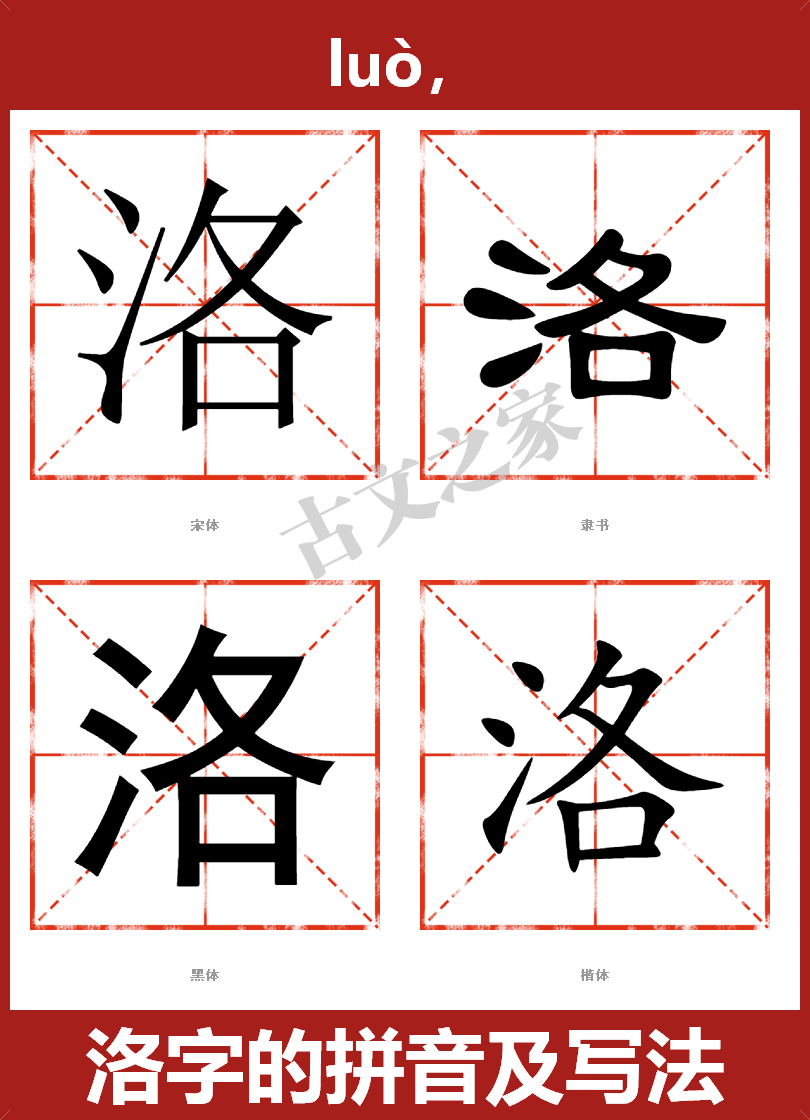 洛字的拼音及宋体，隶书，楷体及黑体的字体样式欣赏
