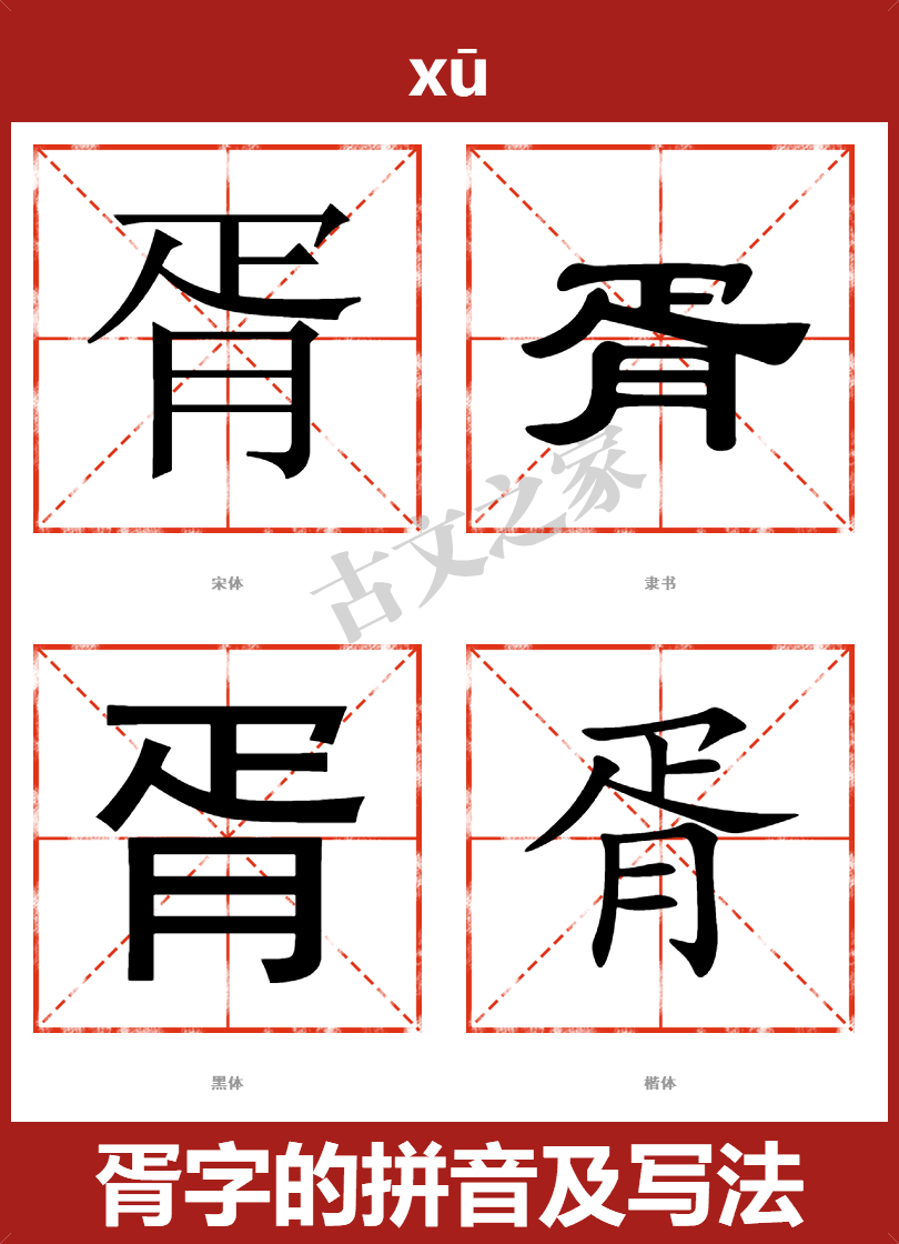 胥字的拼音及宋体，隶书，楷体及黑体的字体样式欣赏