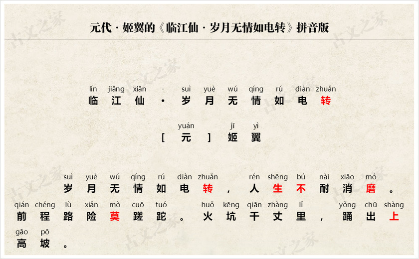 《临江仙·岁月无情如电转》拼音版