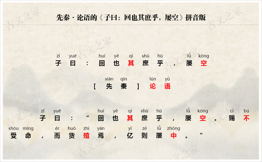 《子曰：回也其庶乎，屡空》拼音版