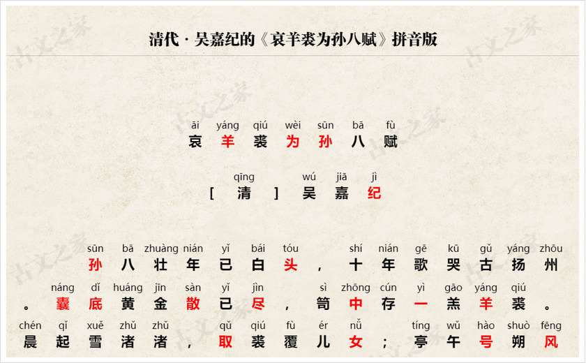 《哀羊裘为孙八赋》拼音版