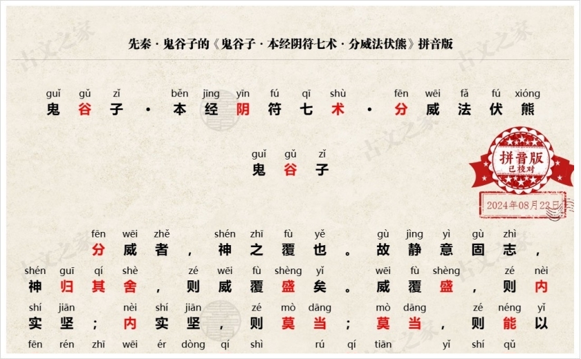 《鬼谷子·本经阴符七术·分威法伏熊》拼音版