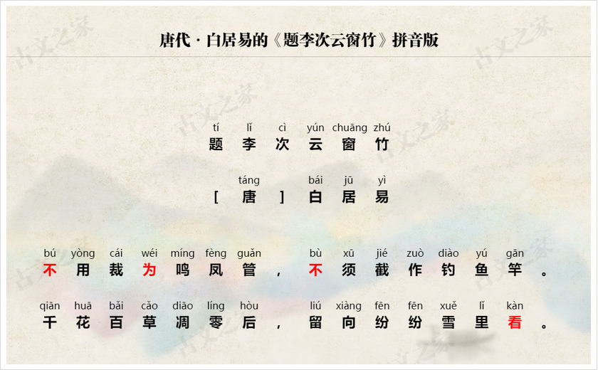 《题李次云窗竹》拼音版